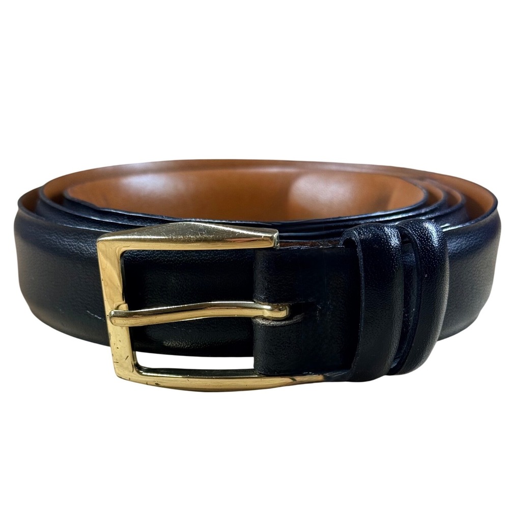 Handcrafted Italian Calfskin Leather Belt Black Gold Buckle Size 46 115